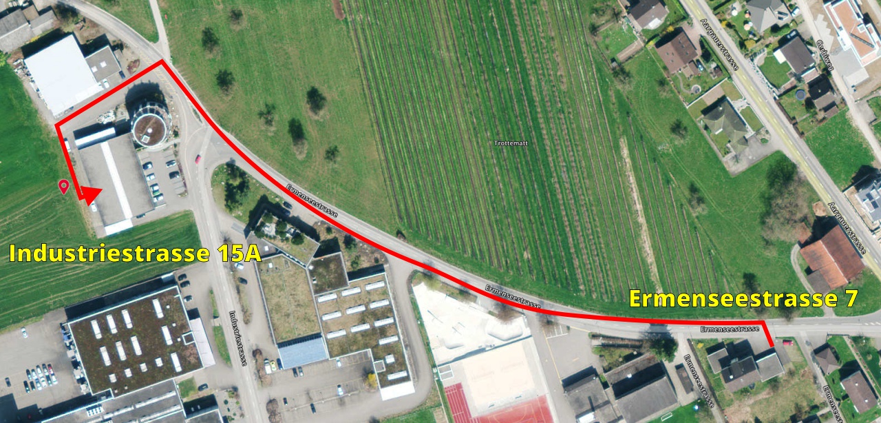 Weg nach Industriestrasse 15A von Ermenseestrasse 7